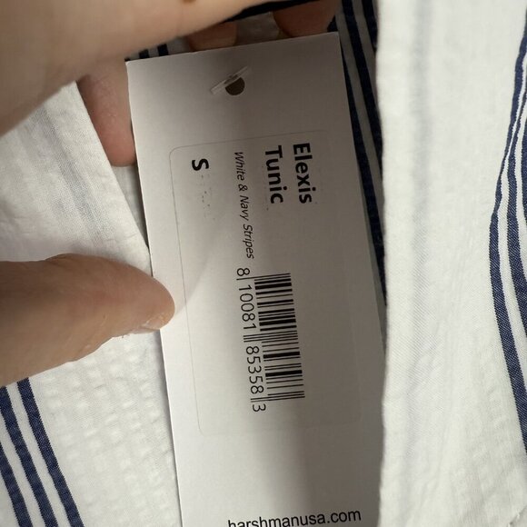 Anthropologie Harshman Elexis Tunic Shirt Small Navy Stripes Cotton Minimalist - Picture 7 of 11